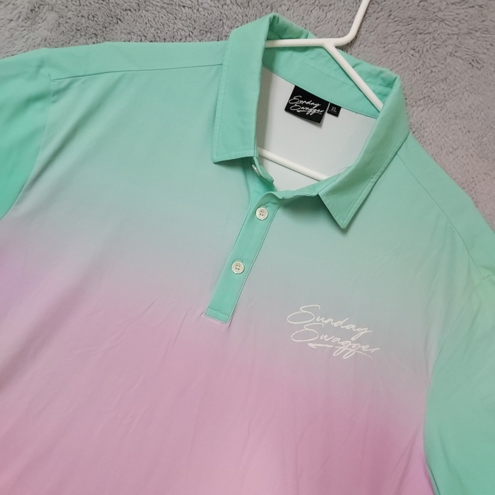Sunday Swagger Polo Shirt Mens XL Golf Ombre Pastel Pink Preppy Jersey Stretch